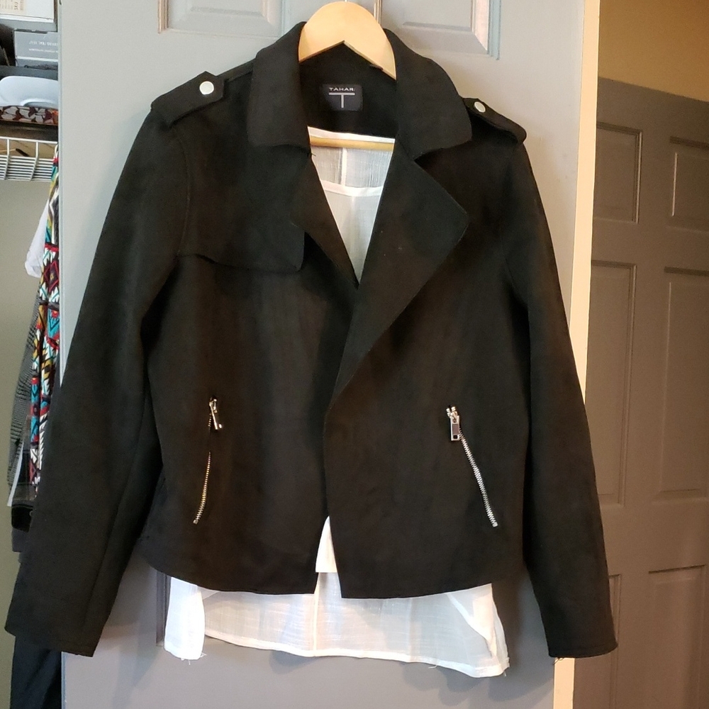 Tahari Faux Leather Moto Jacket L